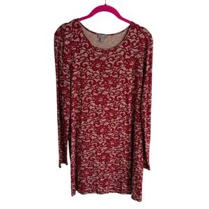 J.JILL WEAREVER COLLECTION Stretch Lace Look Ladies Red and Tan‎ Tunic Top, S